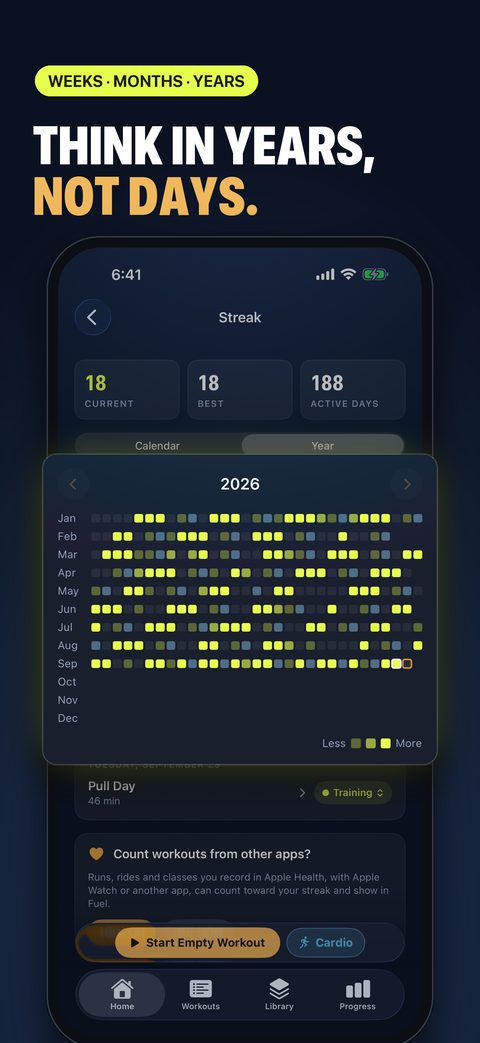 A year of training days on the streak calendar