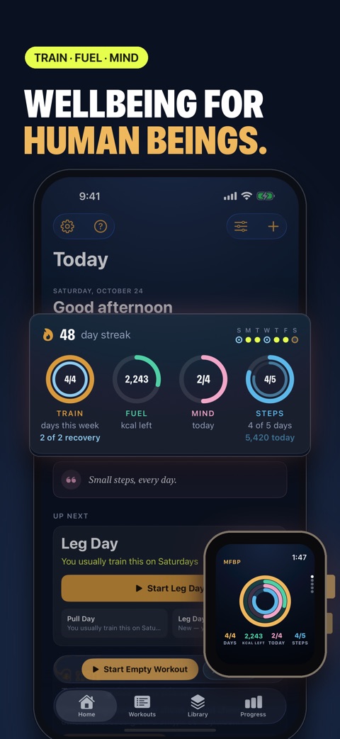 Today with Train, Fuel, Mind and Steps rings, and the same rings on Apple Watch