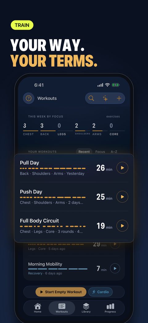 Workouts, each drawn as the shape of its sets